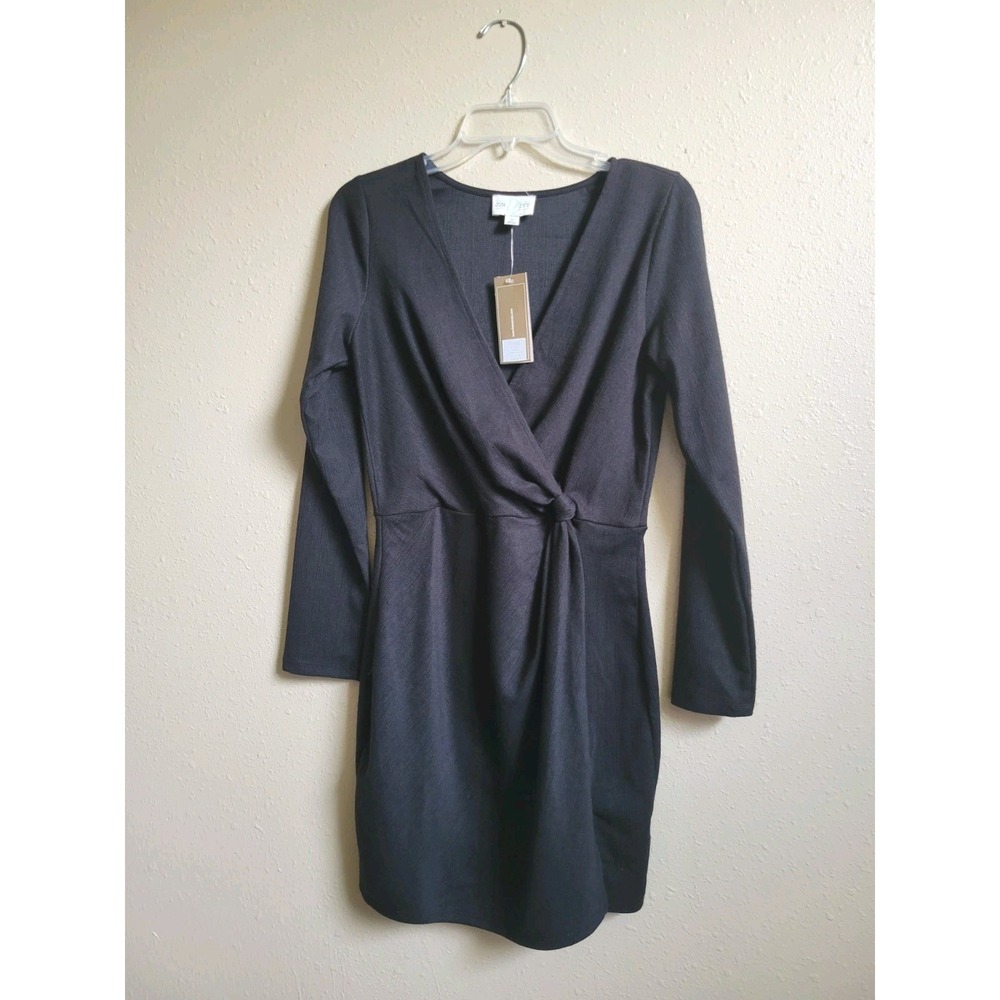 Francesca's Jun & Ivy Women's Mini Wrap Side‎ Knot Dress Black Size M